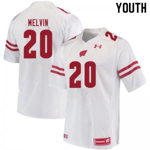 Youth Wisconsin Badgers NCAA #20 Semar Melvin White Authentic Under Armour Stitched College Football Jersey KD31P71HS